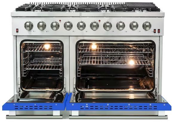 FORNO® Galiano 48" Stainless Steel Pro Style Gas Range with Blue Door-2