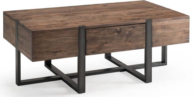 Magnussen Home® Prescott Rustic Honey Condo Cocktail Table with Metal Base -0