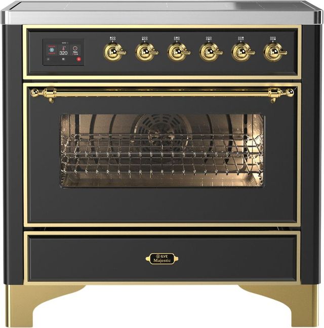 Ilve® Majestic III 36" Graphite Matte Pro Style Induction Range with Triple Glass Door and Brass Trim-0