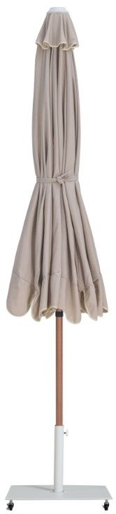 Meridian Furniture Amalfi Beige/Matte White/Teak Aluminum Outdoor Patio Umbrella and Rectangular Base-1