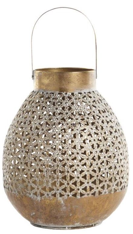 Deco Marche Gold Candle Lantern with Moroccan Pattern-1