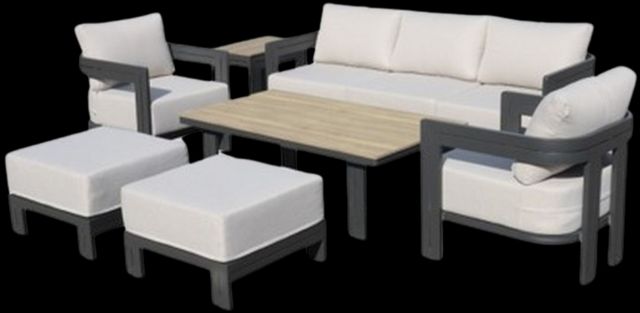 Elements International Costa Black/Tan Outdoor Metal/Wood Coffee Table-1