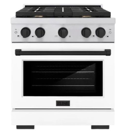 ZLINE Autograph Edition 30" Stainless Steel Pro Style Gas Range with White Matte Door and Matte Black Accents-0