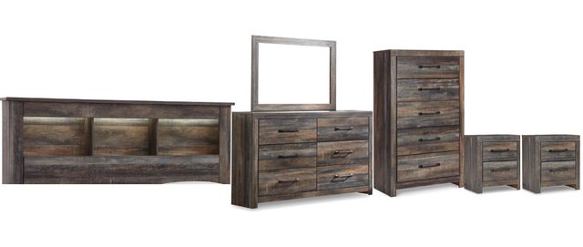 Signature Design by Ashley® Derekson 6-Piece Multi Gray Queen/Full Bookcase Headboard Bedroom Set-1