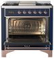 Ilve® Majestic III 36" Midnight Blue Pro Style Dual Fuel Liquid Propane Range with 6 Black Brass Burners and Copper Trim-1