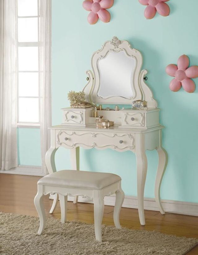 ACME Furniture Edalene Pearl White Leather Vanity Stool-1