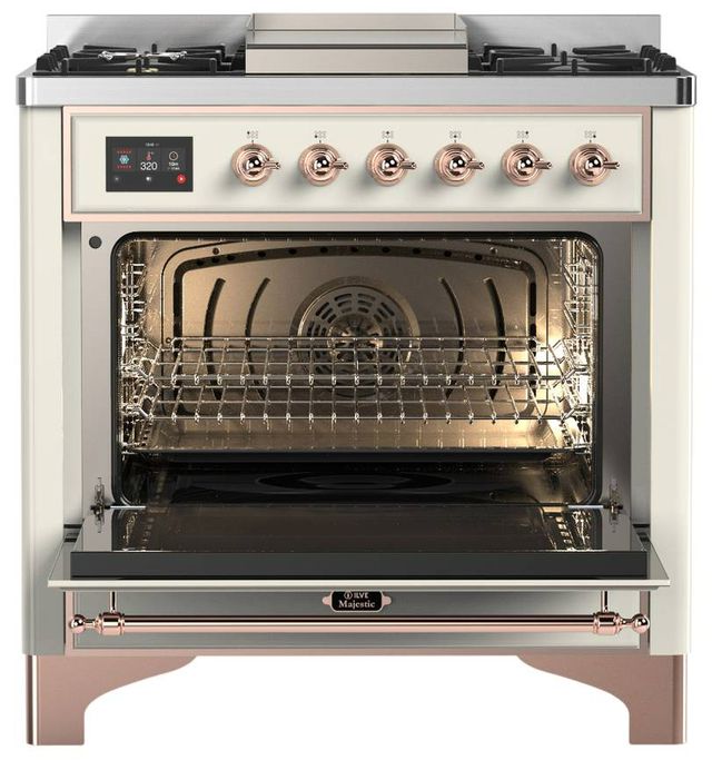 Ilve® Majestic III 36" Antique White Pro Style Dual Fuel Liquid Propane Range with Triple Glass Door and Copper Trim-1