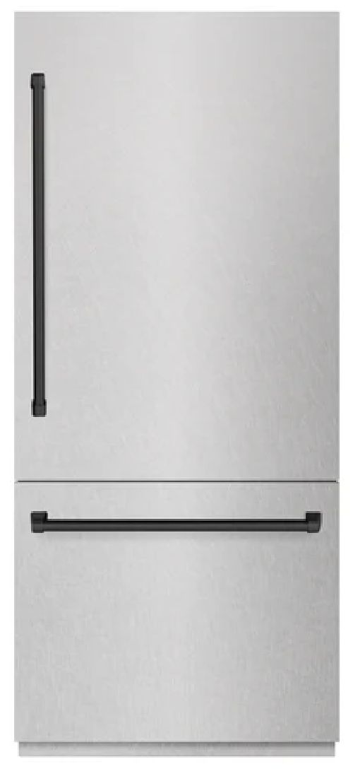 ZLINE Autograph Edition 36" 19.8 Cu. Ft Satin Stainless Steel Built-In Bottom Freezer Refrigerator with Graphite Gray Interior and Matte Black Accents-0
