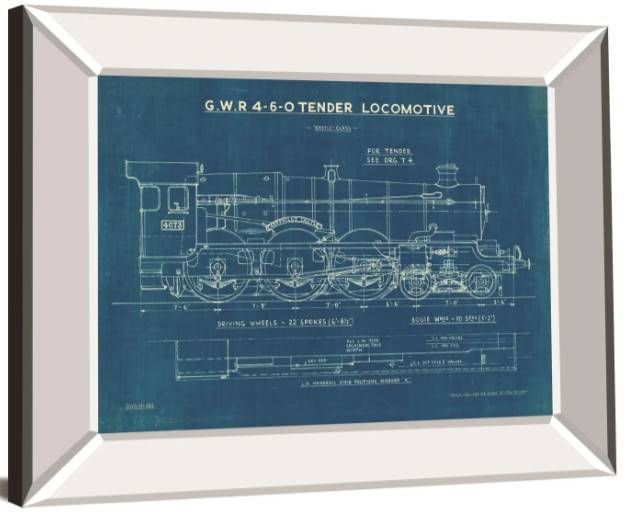 Classy Art Locomotive Blueprint I by Wild Apple Portfolio Mirrored Frame Wall Art-1