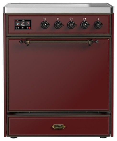 Ilve® Majestic III 30" Burgundy Pro Style Induction Range with Solid Door and Burnished Trim-0