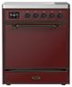 Ilve® Majestic III 30" Burgundy Pro Style Induction Range with Solid Door and Burnished Trim-0