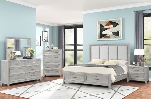 New Classic® Home Furnishings Fiona Mist Gray California King Panel Storage Bed-1