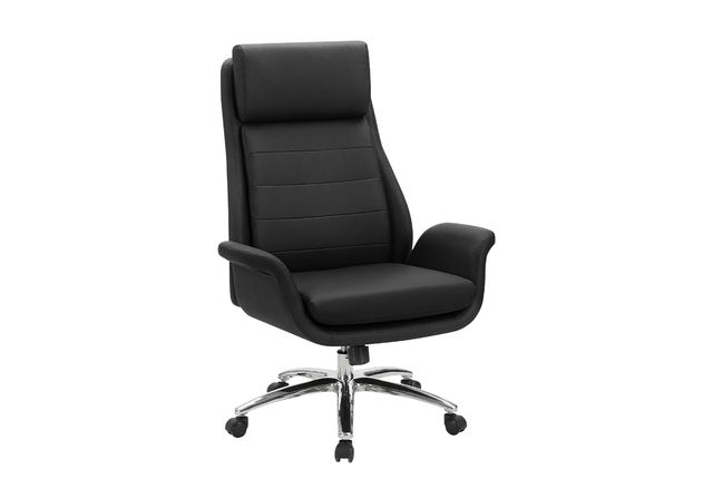 Monarch Specialties Inc. Black Leather-Look High Back Executive Office Chair with Chrome Swivel Base-0