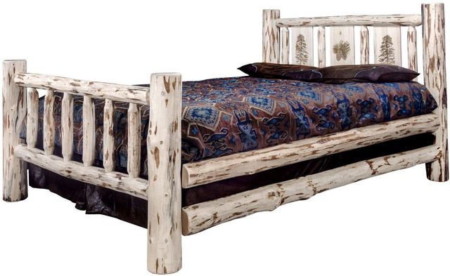 Montana Woodworks® Montana Collection Clear Lacquer King Bed with Laser Engraved Pine Tree Design-2