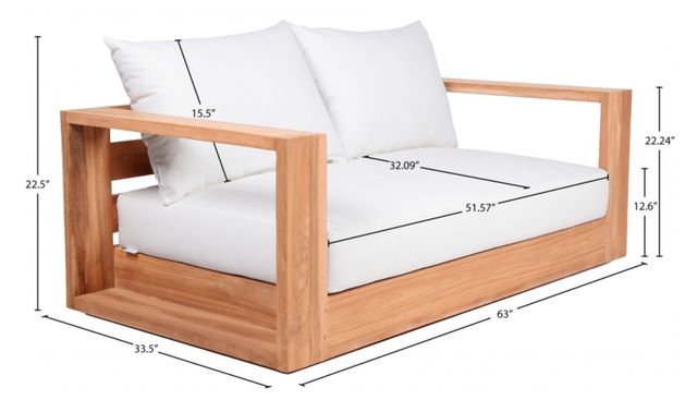 Meridian Furniture Rio Natural Teak/Off-White Fabric/Wood Outdoor Patio Loveseat-3