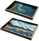 A & B Home 2-Piece Multi-Colored Marble Print Decorative Rectangular Tray Set-0