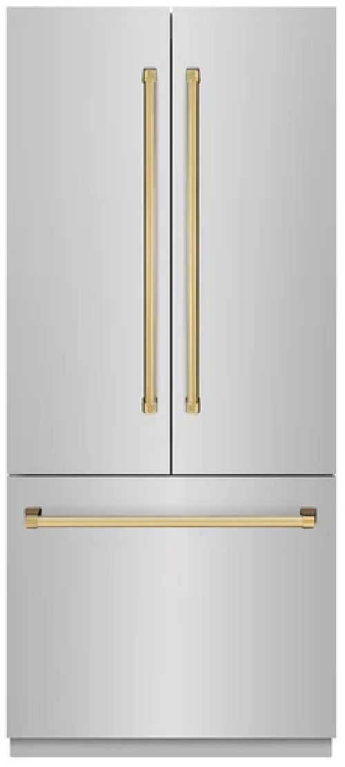 ZLINE Autograph Edition 36" 19.6 Cu. Ft. Stainless Steel Built-In Bottom Freezer Refrigerator with Graphite Gray Interior and Polished Gold Accents-0