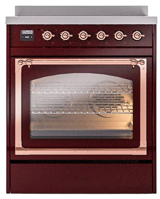 Ilve® Nostalgie II Noblesse 30'' Burgundy Pro Style Induction Range with Copper Trim-1