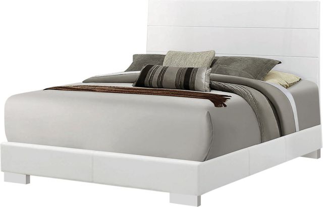 Coaster® Felicity 4-Piece Glossy White Eastern King Panel Bedroom Set with LED Mirror-1
