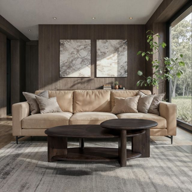 Magnussen Home® Upton Coffee Bean Brown Shaped Cocktail Table-1