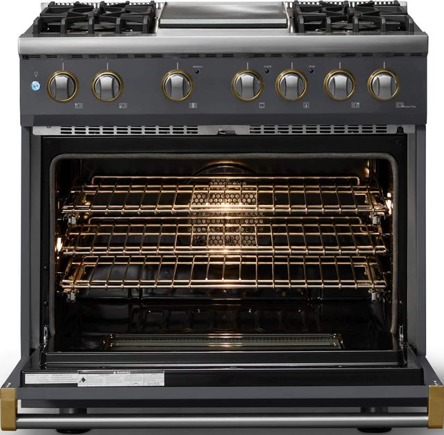 Viking® 5 Series 36" Cast Black Pro Style Dual Fuel (NG) Range with Brushed Brass Trim-1