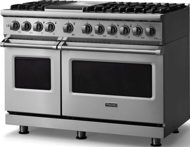 Viking® 5 Series 48" Stainless Steel Pro Style Dual Fuel (LP) Range with Polished Chrome Trim-3
