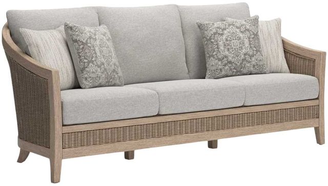 Signature Design by Ashley® Thunder Trails Beige/Light Gray Eucalyptus Outdoor Sofa with Cushion-0