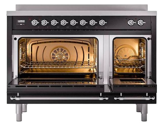 Ilve® Nostalgie II Noblesse 48'' Glossy Black Pro Style Induction Range with Chrome Trim-2