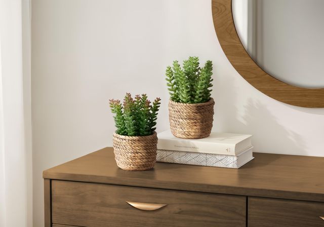 Monarch Specialties Inc. 2-Piece 7" Succulent Artificial Plant Set with 4" Brown Cement Pots-0
