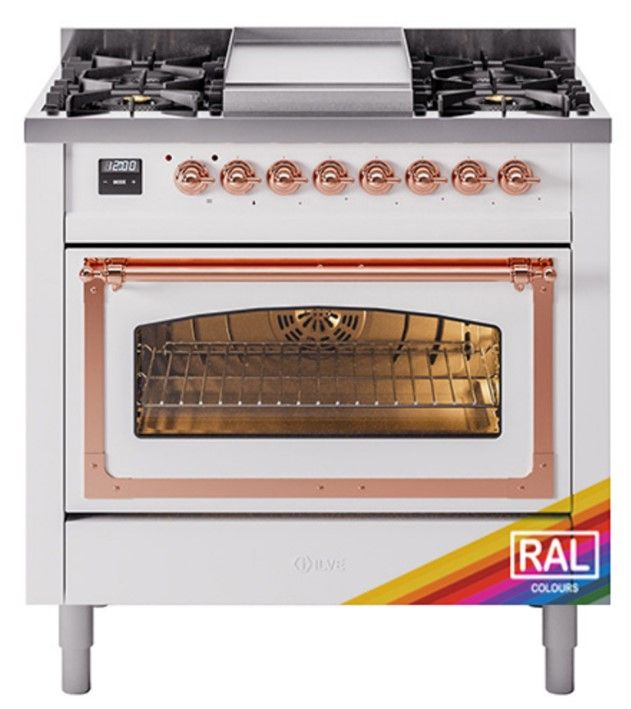 Ilve® Nostalgie II Noblesse 36'' Custom RAL Color Pro Style Dual Fuel Range with Copper Trim-0