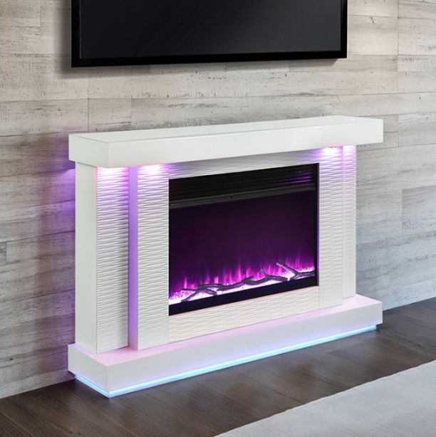 Furniture of America® Dorrit White 55" TV Stand with Electric Fire Place-1