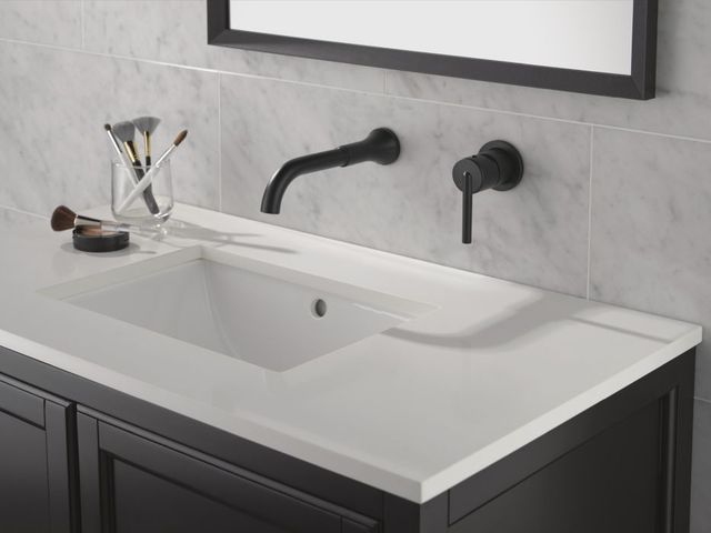 Delta Trinsic® Matte Black Single Handle Lever Wall Mount Bathroom Faucet Trim-2
