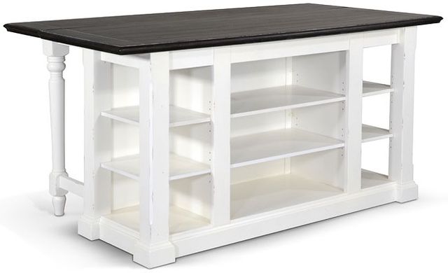 Sunny Designs™ Carriage House White Kitchen Island Table with Brown Drop Leaf