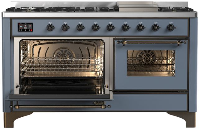 Ilve® Majestic III 60" Blue Gray Pro Style Dual Fuel Natural Gas Range with Triple Glass Door and Burnished Trim-3
