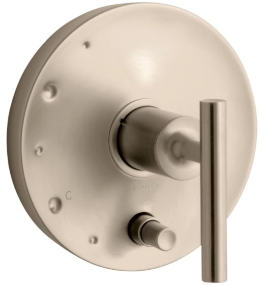 KOHLER® Purist® Rite-Temp® Vibrant Brushed Bronze Valve Trim with Push-Button Diverter and Lever Handle-0