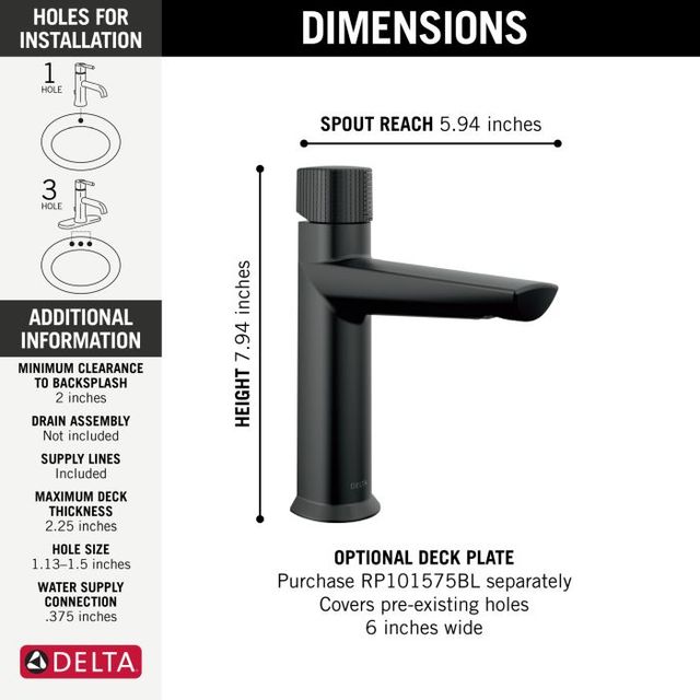 Delta Galeon® Matte Black Single Knob Handle Bathroom Faucet-3