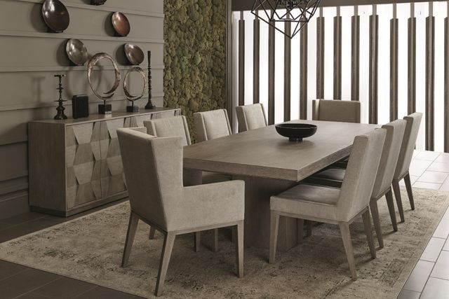 Bernhardt Linea Cerused Greige Dining Table with Textured Graphite Metal Base-1