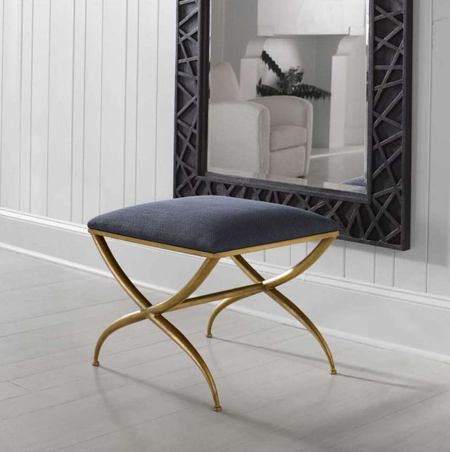 Uttermost® Crossing Gold/Navy Small Bench-1