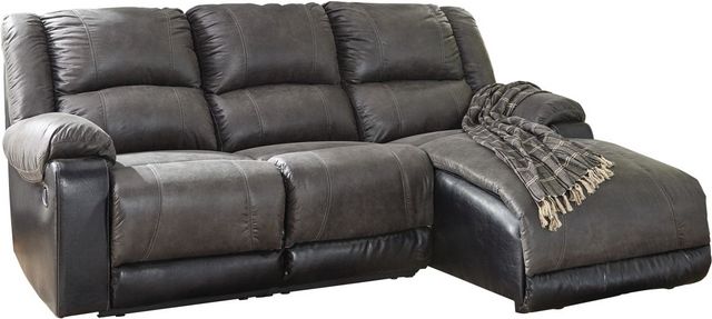Signature Design by Ashley® Nantahala 3-Piece Slate Manual Reclining Right-Arm Facing Sectional and Chaise