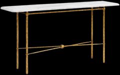 Lillian August Alessandro White Marble Top Console Table with Antiqued Hammered Brass Base