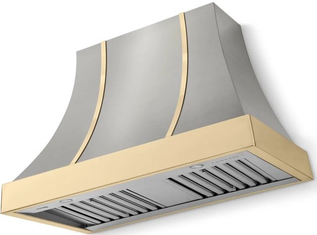 La Cornue CornuFé Cascade 44" Stainless Steel Wall Mounted Range Hood with Polished Brass Trim-0