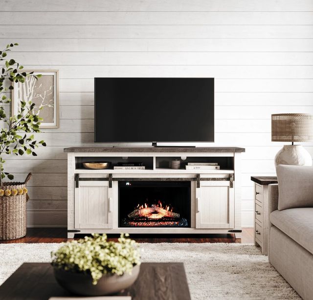 Jofran Inc. Madison County Vintage White Electric Fireplace Media Console-2