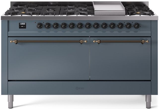 Ilve® Nostalgie II Series 60" Blue Grey Pro Style Dual Fuel Range-0