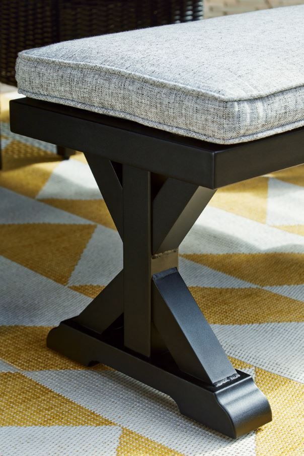 Signature Design by Ashley® Beachcroft Black/Light Gray Aluminum/Fabric/Resin Outdoor Bench-3