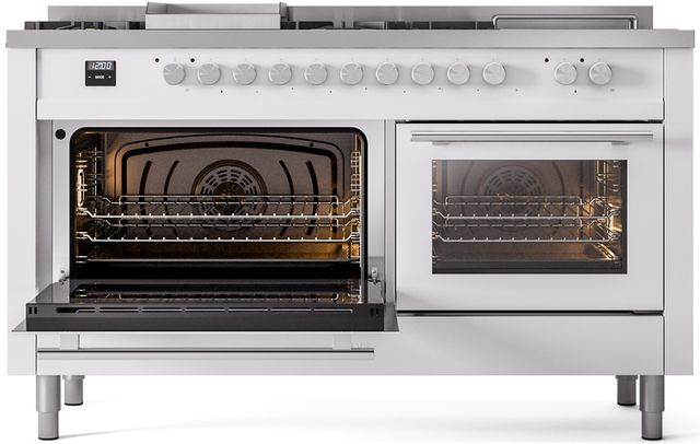 Ilve® Professional Plus II 60" White Pro Style Dual Fuel Range-2