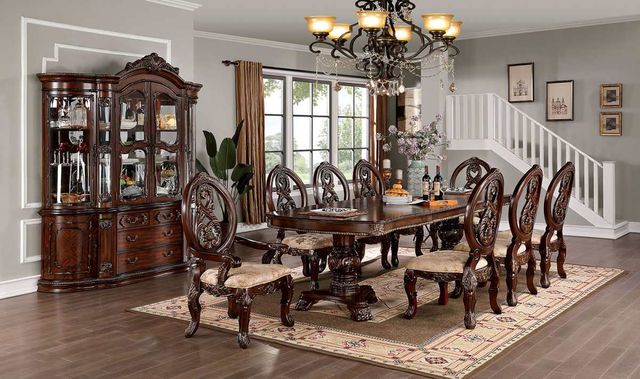 Furniture of America® Normandy 9-Piece Brown Cherry/Tan Dining Set-0