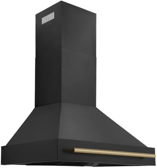 ZLINE Autograph Edition 36" Black Stainless Steel Wall Mounted Range Hood with Champagne Bronze Handle-2