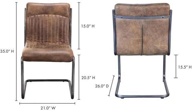 Moe's Home Collection Ansel 2-Piece Brown Leather Dining Chair Set-2