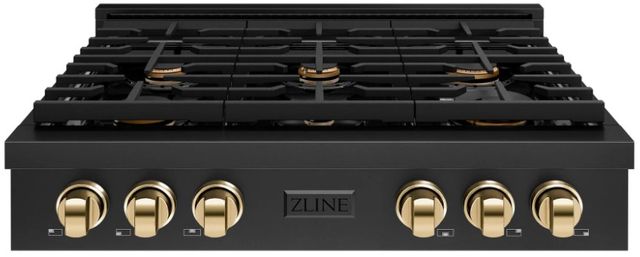 ZLINE Paramount Autograph Edition 30" Black Stainless Steel Gas Cooktop with Polished Gold Accents-0