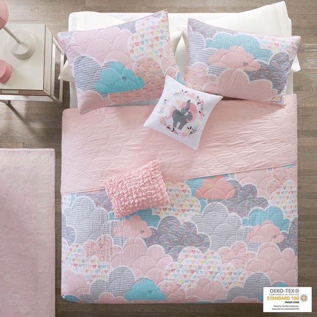 Olliix by Urban Habitat Kids Cloud Pink Full/Queen Cotton Reversible Coverlet Set-1